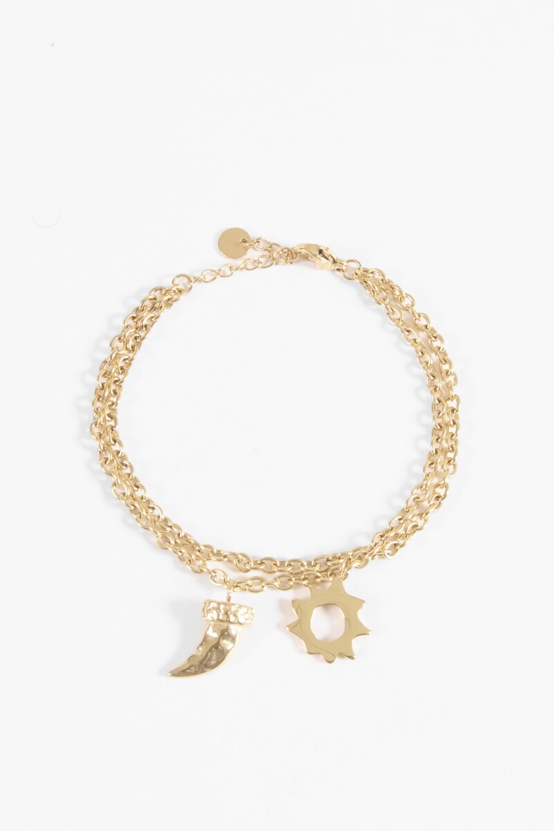 Pulsera cadena dijes acero dorado