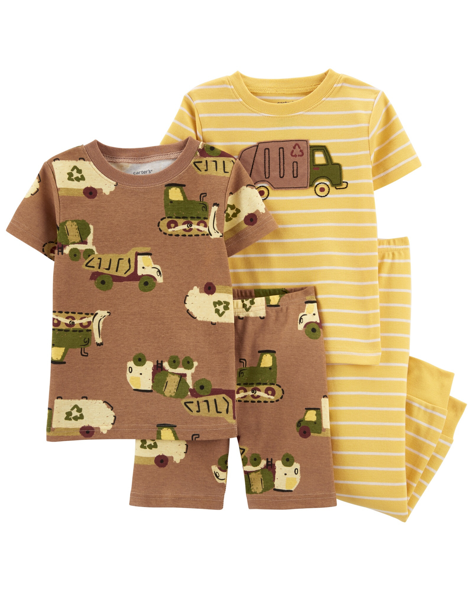 Pijama cuatro piezas de algodón dos remeras, pantalón y short Sin color