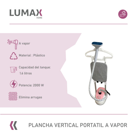 Plancha Vertical a Vapor Lumax Portátil 1,6L Blanco Rosado