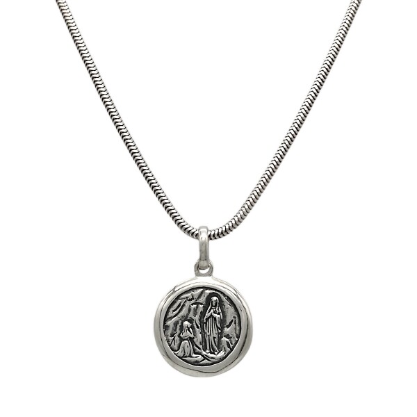 Dije Virgen de Lourdes-Plata 925 quemada-Sin Piedra-CP3053 sinpiedra