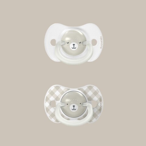 CHS+6BRILLA Set X2 Chupetes Sx Pro Fisiologicos 6 A 18 Meses Brilla En La Oscuridad Suavinex Osito Beige