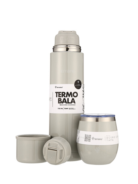 Kit Acero Bala Metalizado - 750mL + Mate Con Tapa Oliva