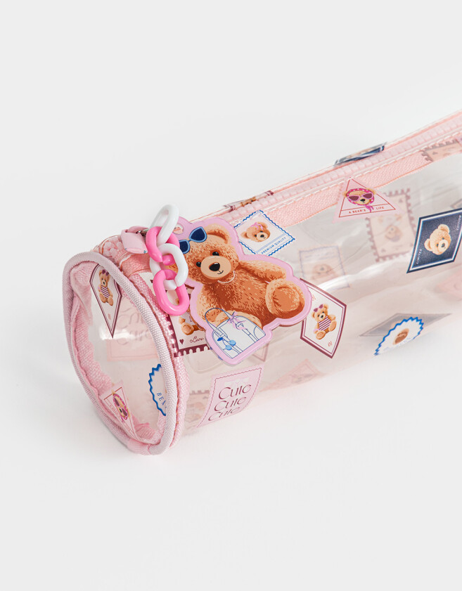 Cartucheras PVC Cartuchera Transparente Teddy - Rosa Claro