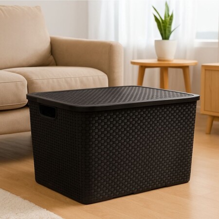 CAJA ORGANIZADORA SIMIL RATTAN 20 LITROS NEGRA NEGRO