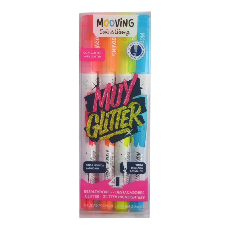 Marcadores Flúo Glitter x4 Mooving Marcadores Flúo Glitter x4 Mooving