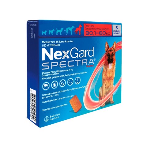 NEXGARD SPECTRA X 3 COMPRIMIDOS ANTIPARASITORIO INTERNO Y EXTERNO DE 30,1 A 60 KG