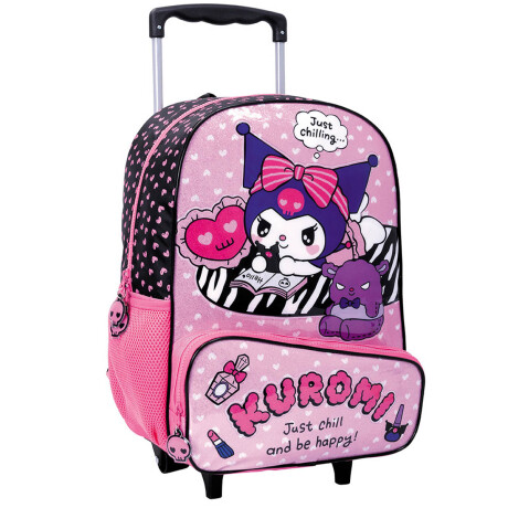 Mochila Infantil Kuromi C/carro 40cm Rueditas Escolar Rosa