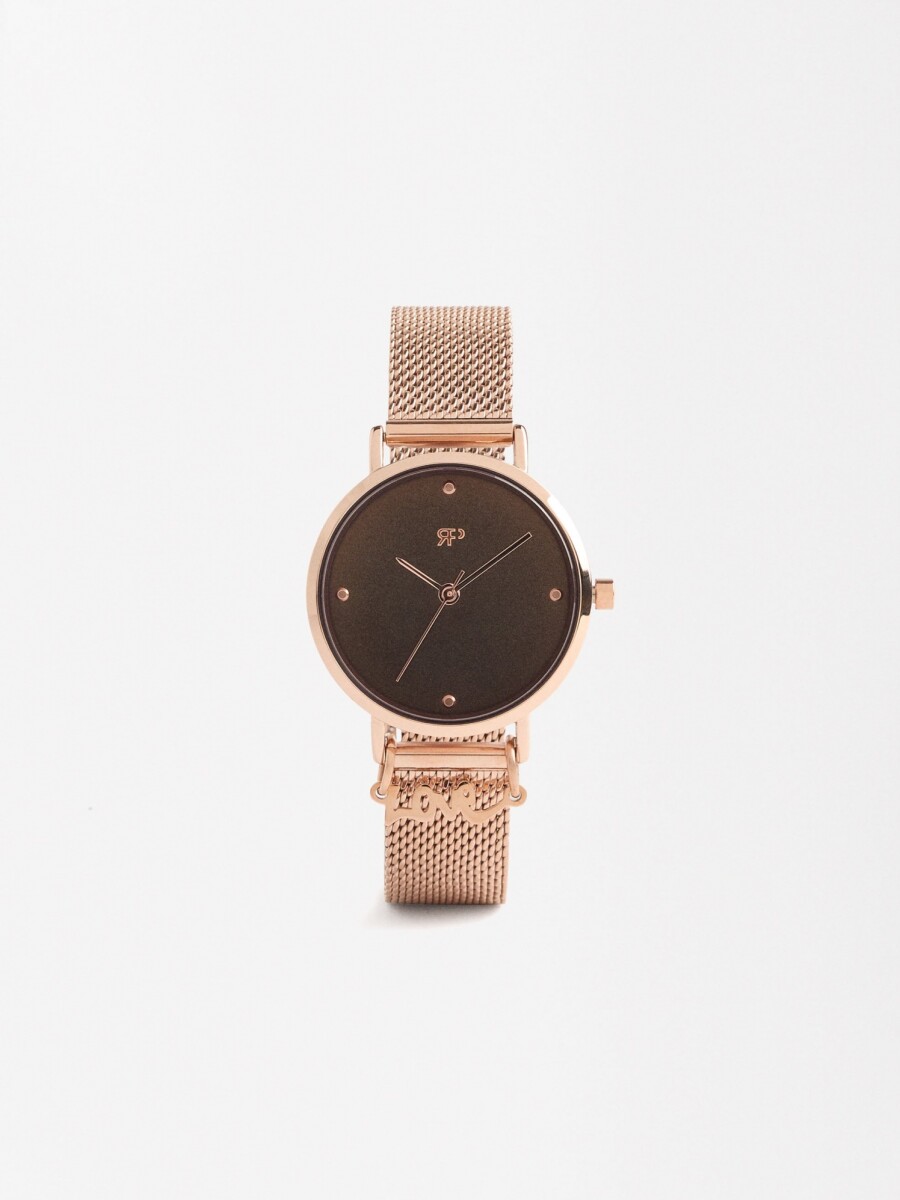 Reloj Pulsera De Acero Inoxidable Con Charm oro-rosa