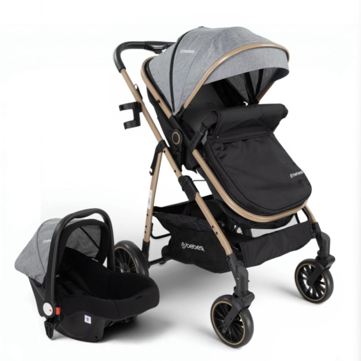 Coche de bebé Bebesit Travel System Jumbo con Baby Silla - Gris 