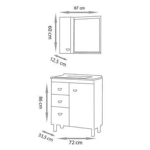Conjunto de Baño Completo Elisa (74cm) | Mueble de Pie con 3 Cajones, Bacha y Espejo Conjunto de Baño Completo Elisa (74cm) | Mueble de Pie con 3 Cajones, Bacha y Espejo