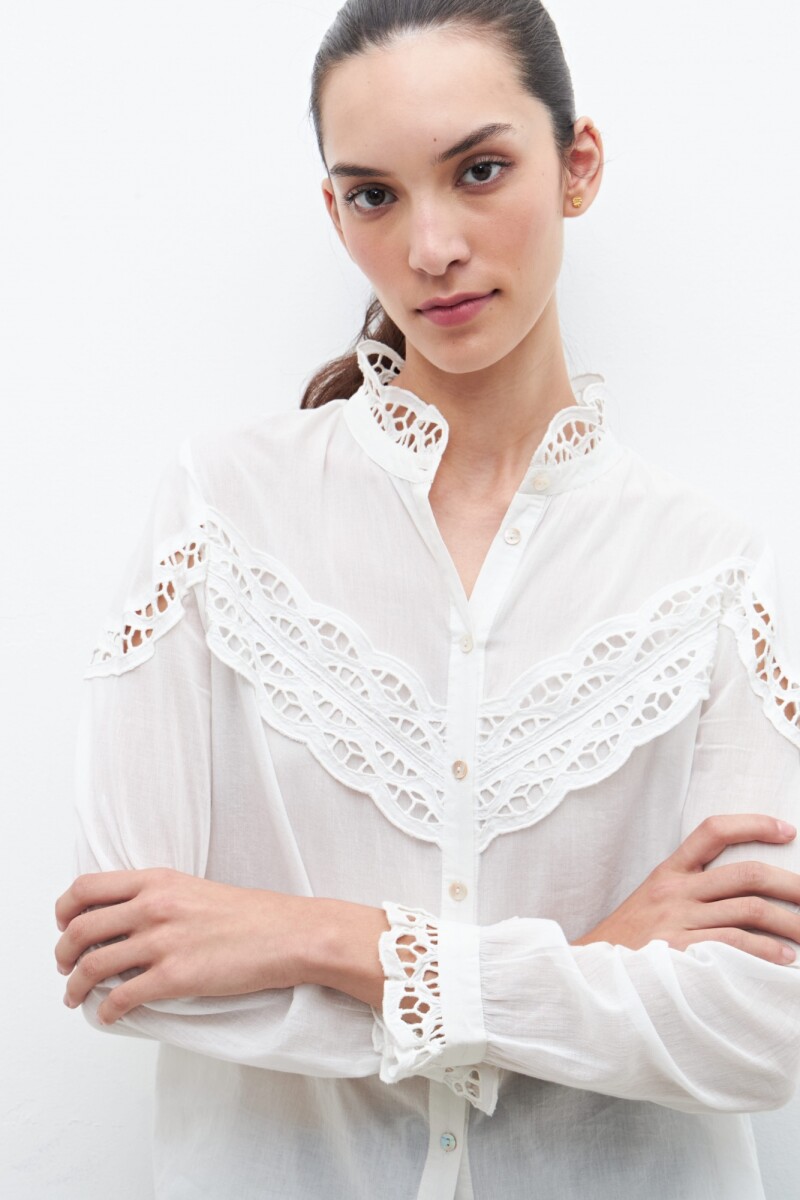 Camisa con puntilla calada blanco