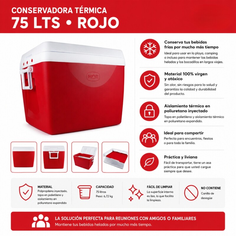 Conservadora térmica 75 lts ROJO