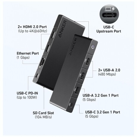 Hub 10 En 1 ANKER Dual Display Carga Hasta 85W - Gray Hub 10 En 1 ANKER Dual Display Carga Hasta 85W - Gray