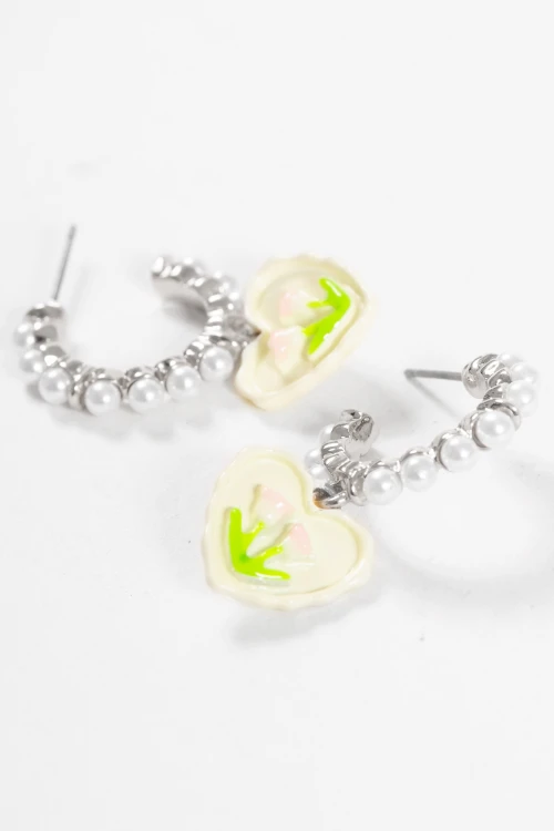 Aros perlas con corazón tulipán plateado