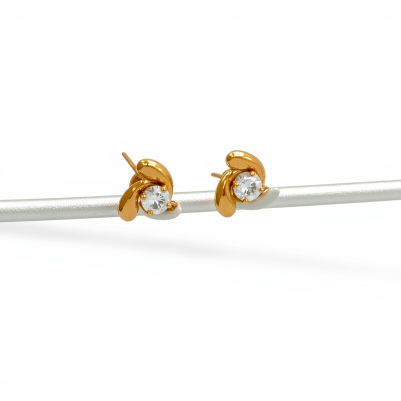 Caravanas Solitario ondas de oro - Oro bajo - Zirconia- CA8162 sinpiedra