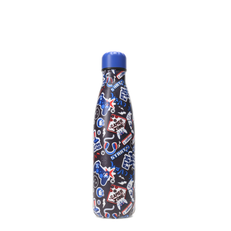 Botella Footy Termo Futbol 500ml Azul - Negro - Blanco