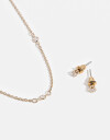 Bijouterie Set Strass Set De Collar Y Aros Pasantes - Dorado