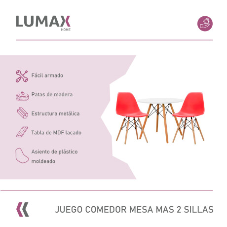 Juego de comedor Con Mesa Circular de 80cm + 2 Sillas Eames Rojo