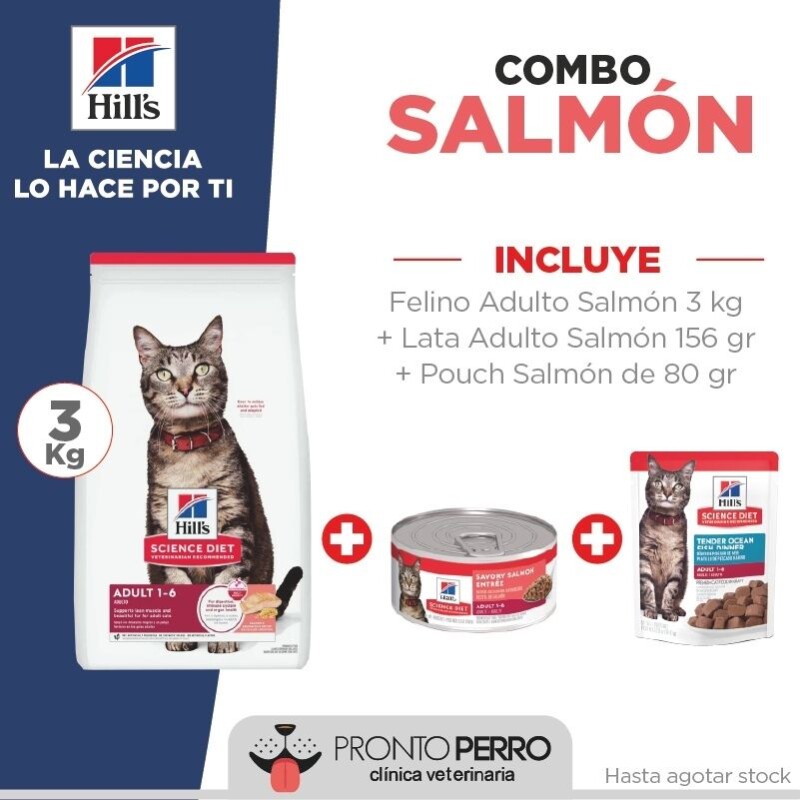 COMBO Hill´s Science Diet Adult Cat Salmon 3kgs + 1 Lata Adult Cat Salmon 156grs + 1 Pouch Salmon 80grs de Obsequio! COMBO Hill´s Science Diet Adult Cat Salmon 3kgs + 1 Lata Adult Cat Salmon 156grs + 1 Pouch Salmon 80grs de Obsequio!