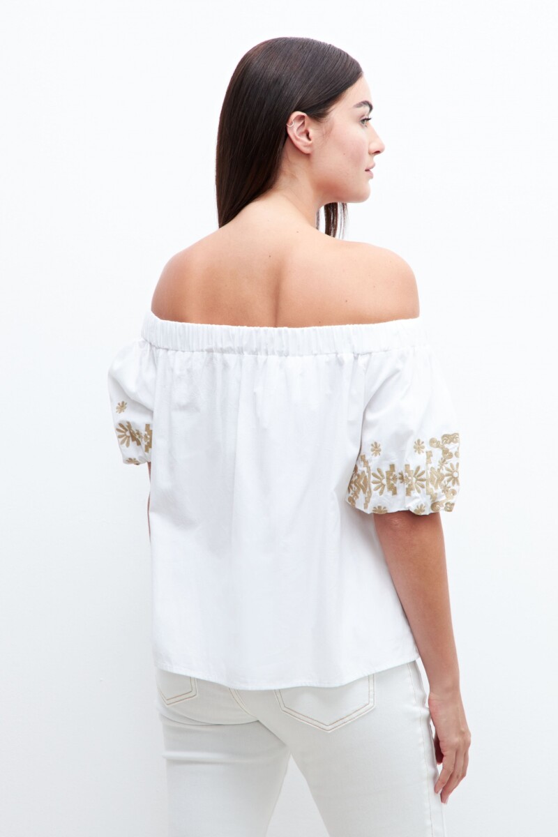 Blusa bardot con bordados blanco