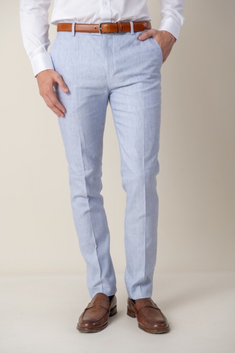 Pantalón Herringbone de lino Celeste