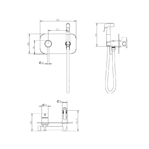 Ducha Higienica De Empotrar Monocomando GRIS-BRUSHED NICKEL