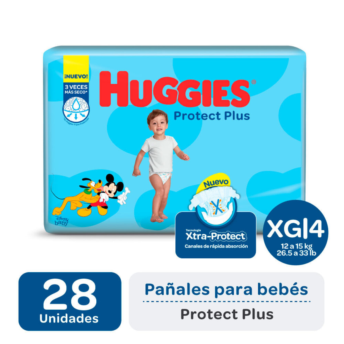 Pañales Huggies Protect Plus XG x 28 – Pañales Extra Protección 