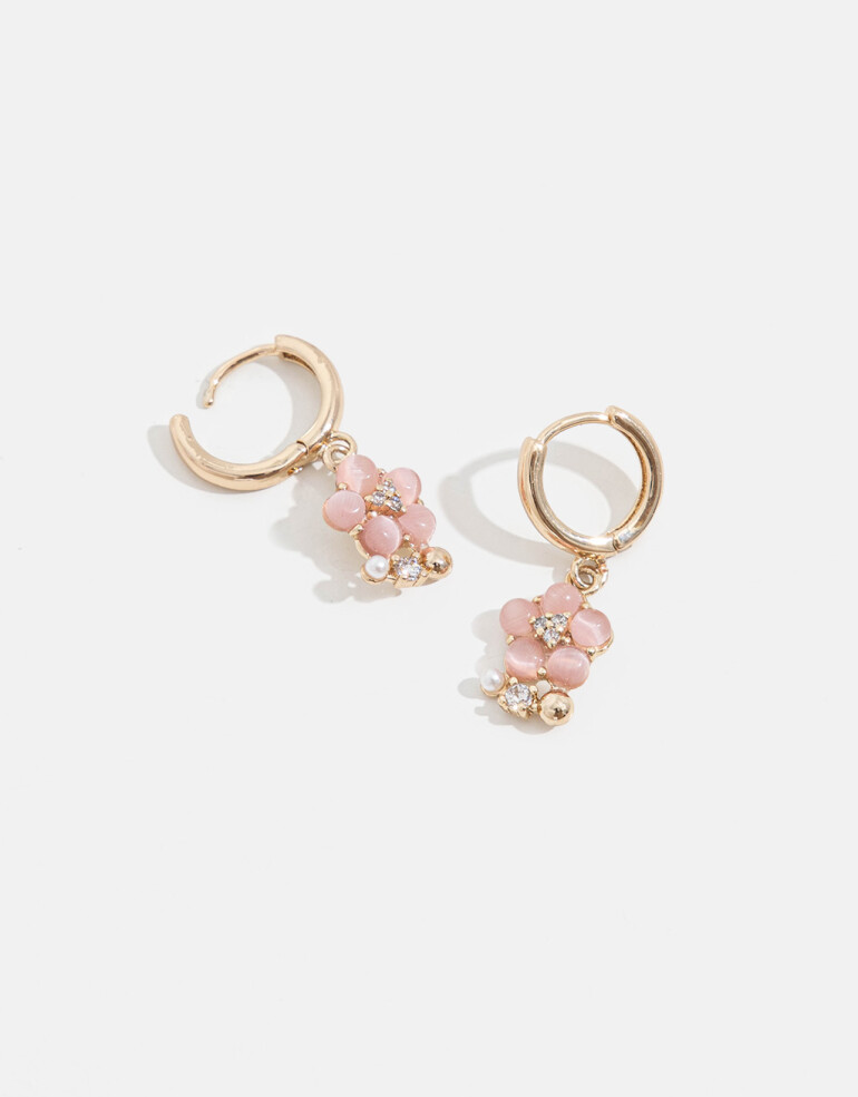 Aros Argollas Strass Argollas Con Flores - Dorado
