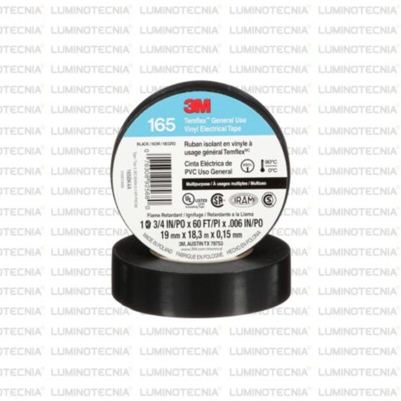 CINTA AISLADORA TEMFLEX 165 19MM X 18M X 0,15MM 90° NEGRO 3M CINTA AISLADORA TEMFLEX 165 19MM X 18M X 0,15MM 90° NEGRO 3M