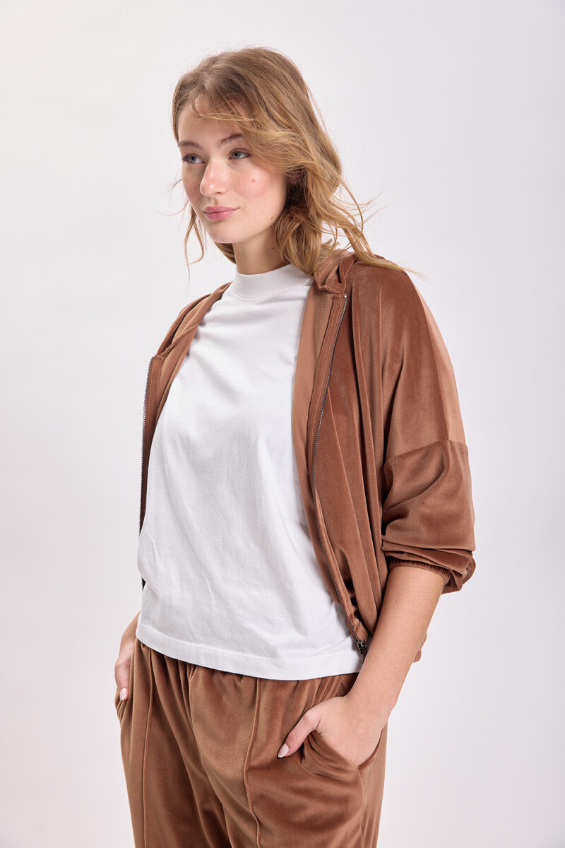 Campera plush corta Tostado