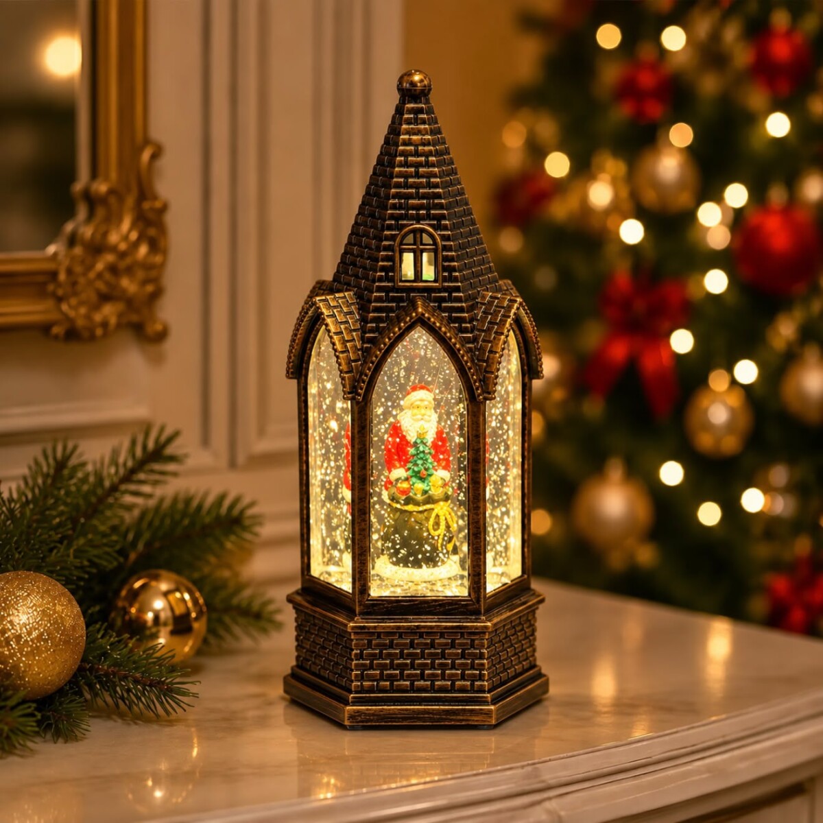 Farol Navideño Torre con Luz, Música y Brillos en Movimiento 