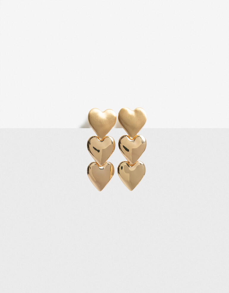 Aros Colgantes Largos Con Dijes Aros Colgantes Largos Corazones - Dorado