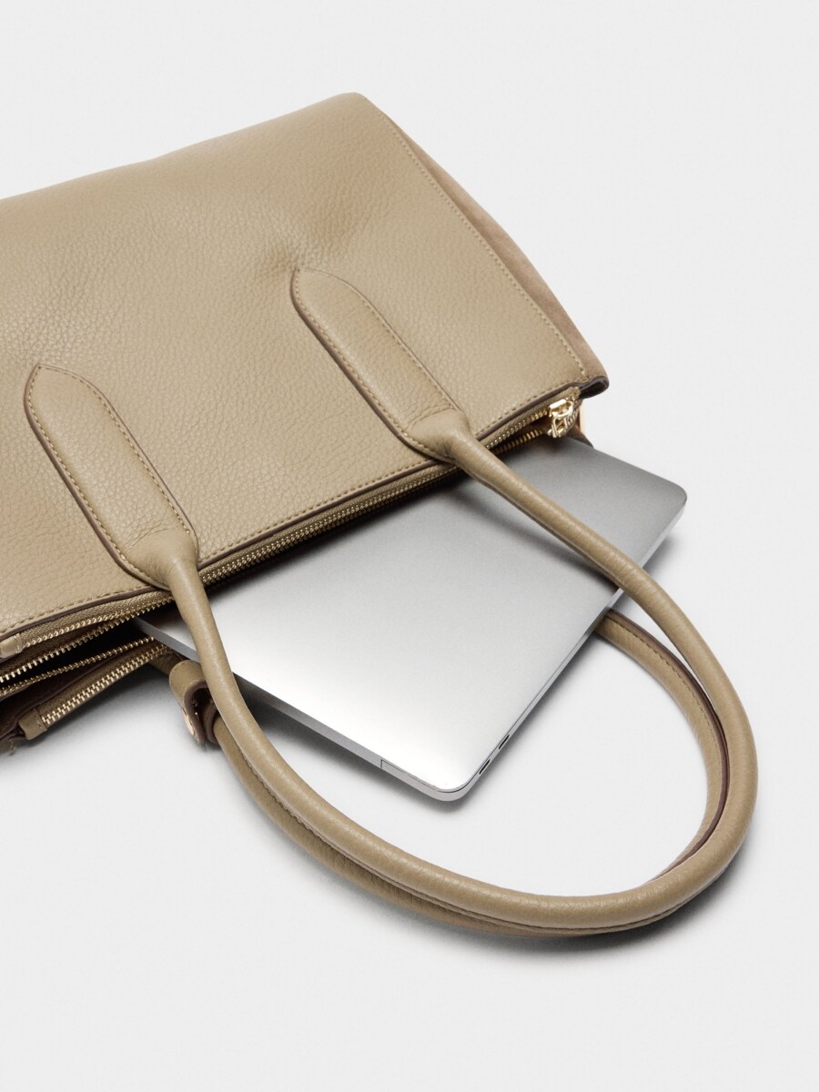 Bolso Para Portátil 13" Con Detalles De Piel taupe