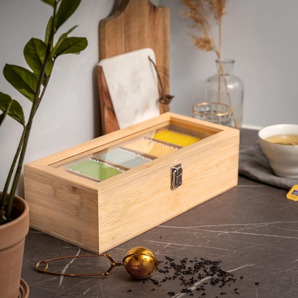Caja almacenamiento con divisiones de bambú 