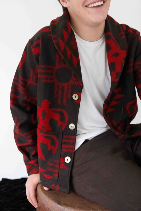 Navajo Cardigan Men Rojo / Negro