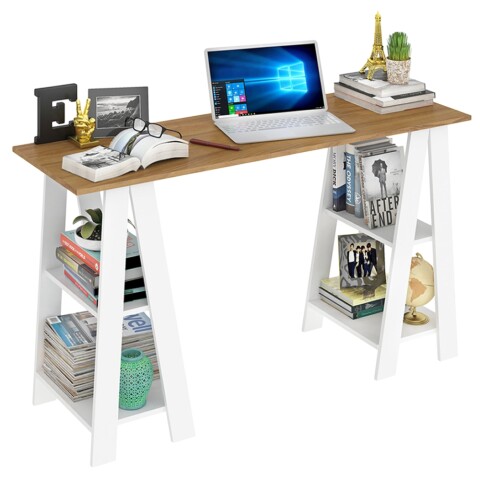 [OUTLET] Escritorio CAPI - Diseño minimal con caballete y estantes - Nogal / Blanco [MUEBLE ARMADO - SOLO RETIRO] [OUTLET] Escritorio CAPI - Diseño minimal con caballete y estantes - Nogal / Blanco [MUEBLE ARMADO - SOLO RETIRO]