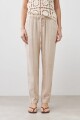 Pantalón pijama de lino con pespuntes en contraste beige melange