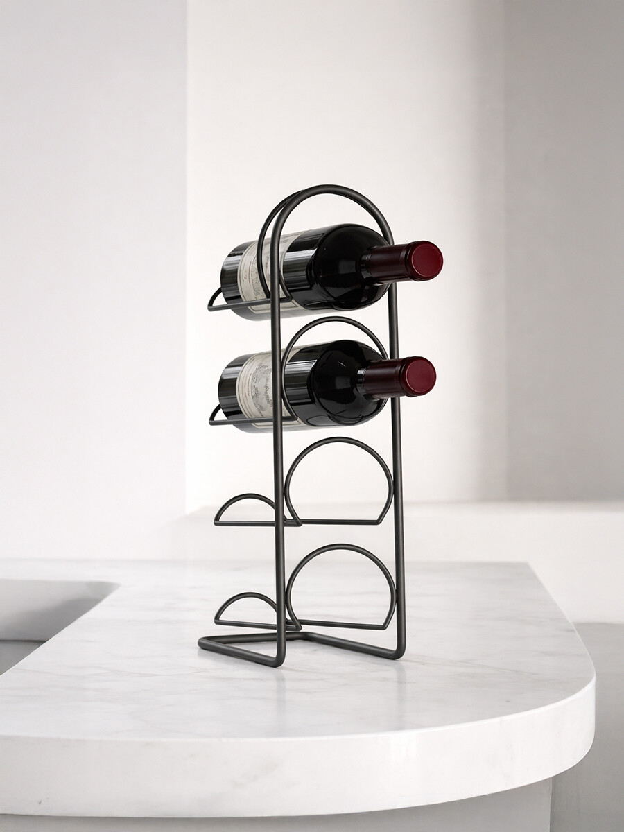 SOPORTE METAL BOTELLAS VINO 3 ESPACIOS - NEGRO 