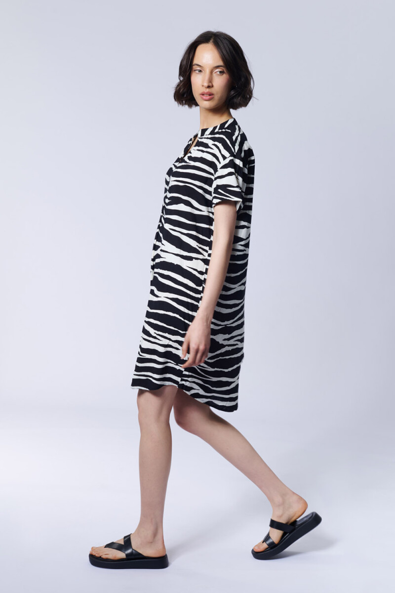 Vestido corto camisero Estampado Zebra Negro