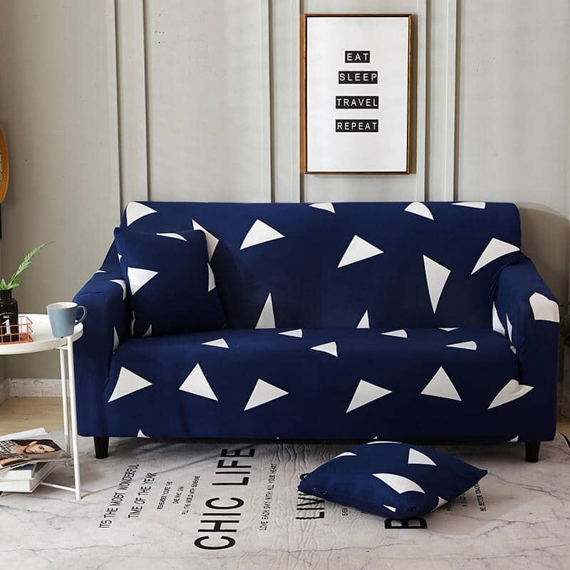 Funda sillón 2 cuerpos estampada Triángulos Azul