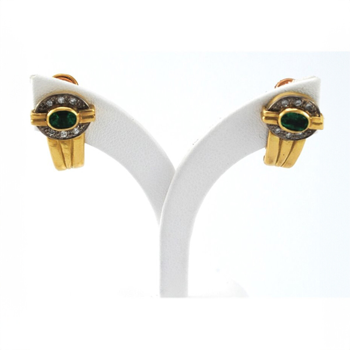 Caravanas Oro 18K Con Brillantes Y Esmeraldas 