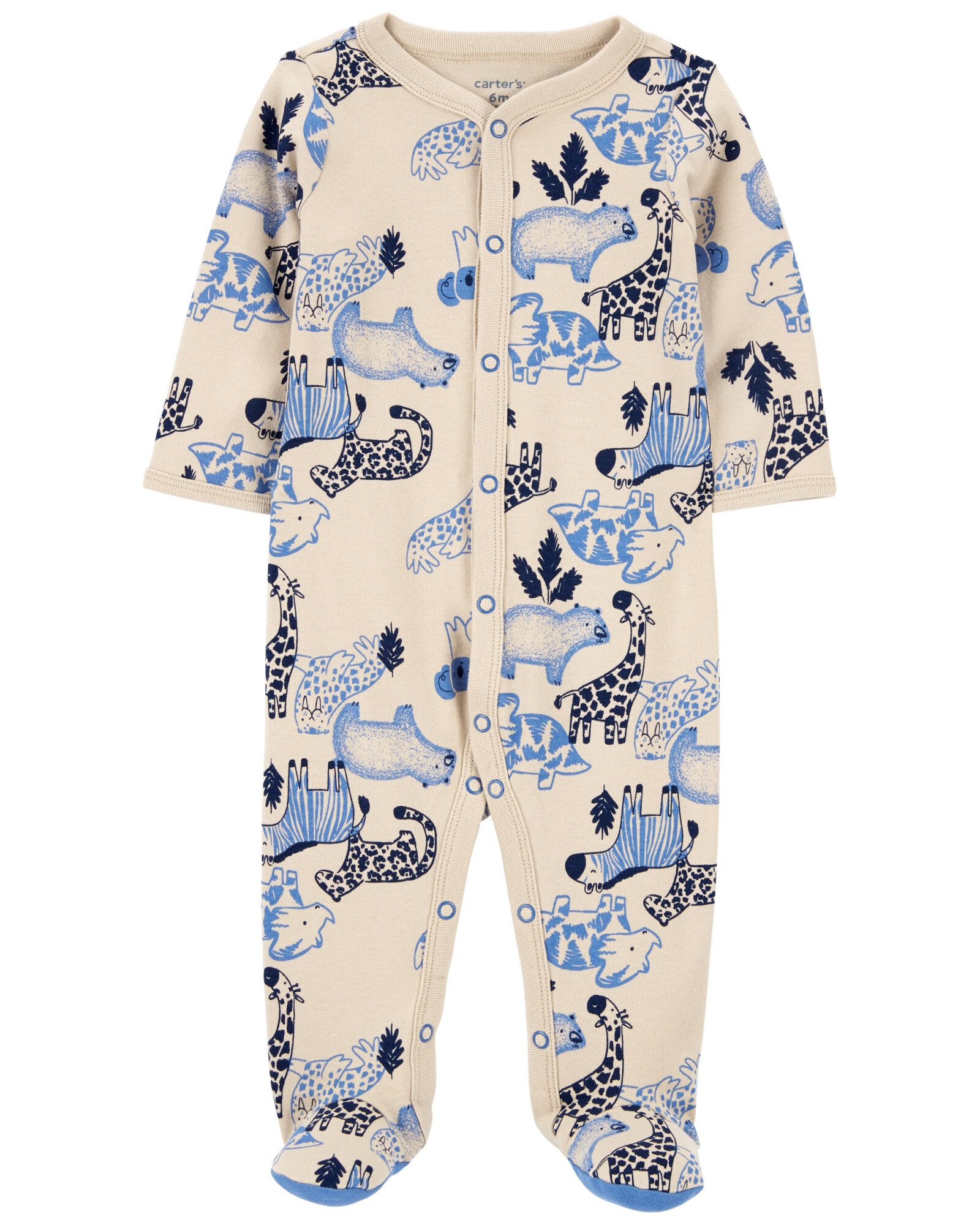 Pijama una pieza de algodón con pie diseño safari. Talles 0-9M Sin color