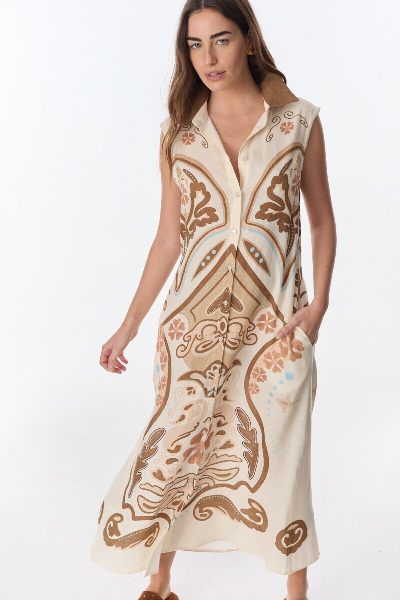 Vestido Elaia Estampa Camel