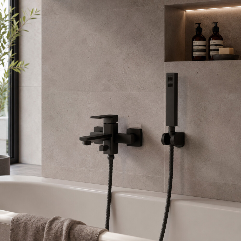 GRIFERÍA MONOCOMANDO BAÑO DUCHA CON TRANSFERENCIA COLOR NEGRO LÍNEA SABINA Grifería Monocomando Baño Ducha Con Transferencia Color Negro Línea Sabina