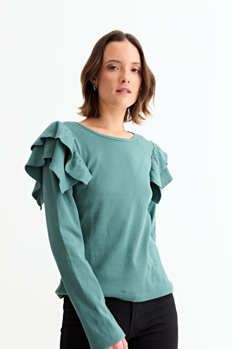 Remera m/l con volados en hombro - Petroleo 