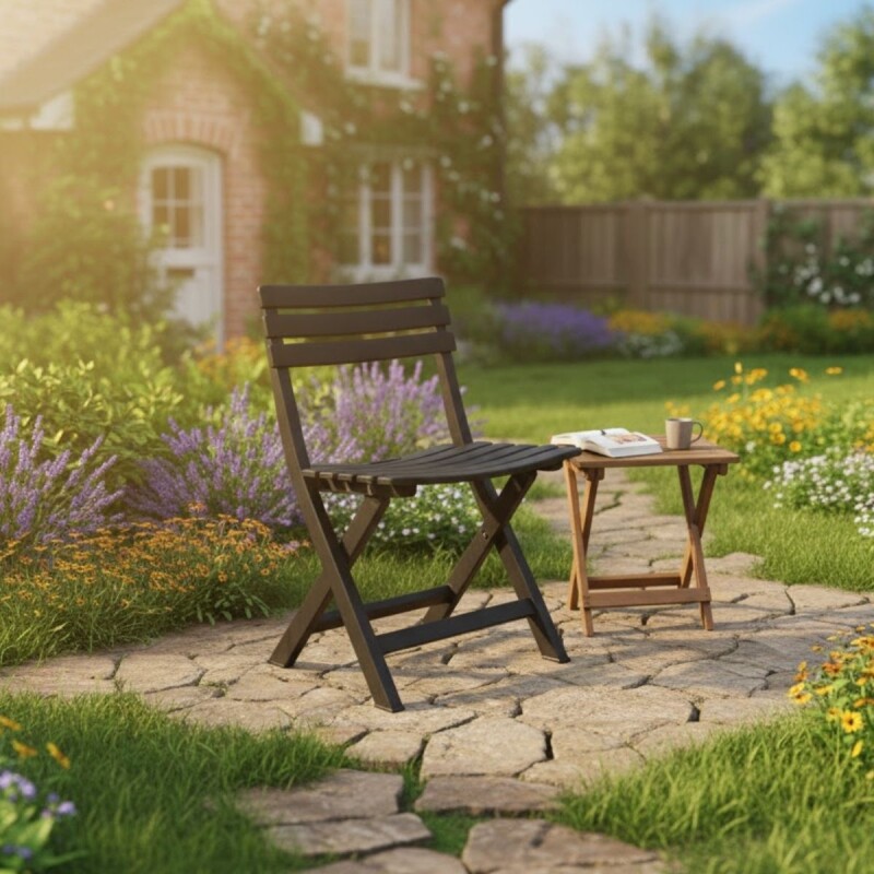 Silla Plegable Simil Madera Reforzada Plástico NEGRO