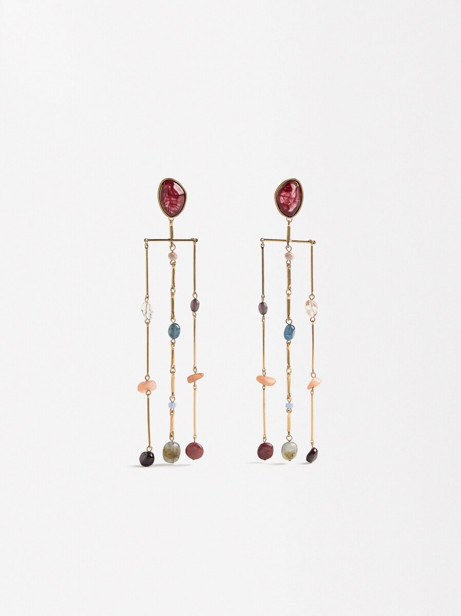 Pendientes Largos Con Piedras - multicolor 
