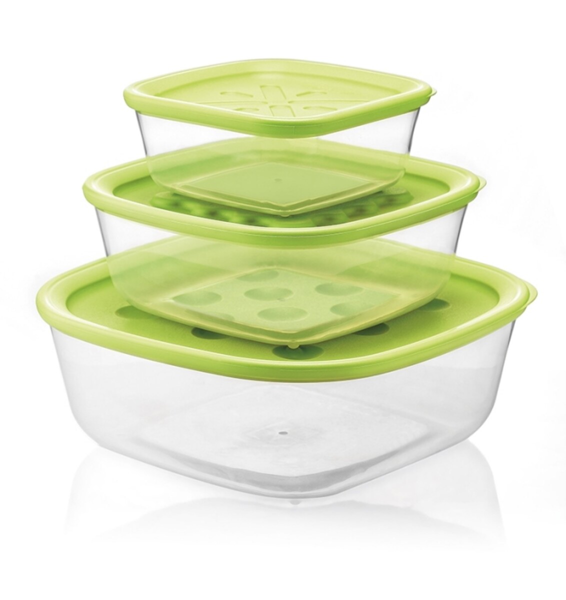 SET 3 CONTAINERS C/TAPA VERDE 570/1400/2950 CC 21885284 