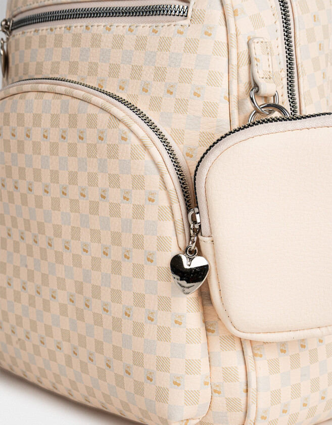 Mochilas Urbanas Mochila De Cuerina Con Pouch - Estampado Geometrico