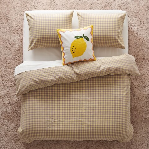 Funda nórdica de acolchado + 2 fundas de almohada de algodón Vichy Amarillo 2 plazas